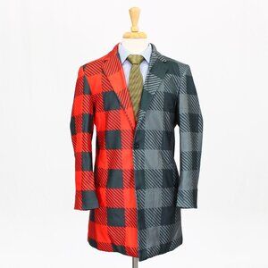 Unique M (40R) Red & Gray Check Poly Two Button Sport Coat Blazer Jacket…